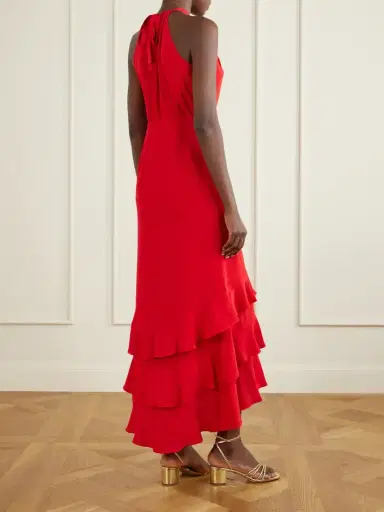 ANDRES OTALORA Vino De Palma Ruffled Duchesse-satin Silk Halterneck Maxi Dress | Thumbnail 3