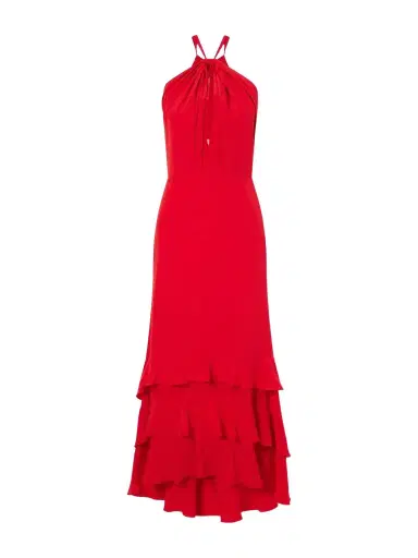ANDRES OTALORA Vino De Palma Ruffled Duchesse-satin Silk Halterneck Maxi Dress | Thumbnail 1