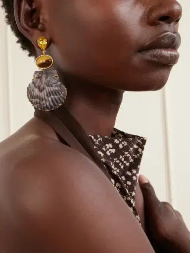 Jennifer Behr Augustine Gold-tone Crystal And Tiger Eye-embellished Seashell Earrings | Thumbnail 2 Jennifer Behr Augustine Gold-tone Crystal And Tiger Eye-embellished Seashell Earrings | Thumbnail 2