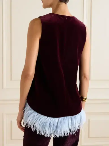 La DoubleJ Icon La Scala Feather-trimmed Cotton-velvet Top | Thumbnail 3 La DoubleJ Icon La Scala Feather-trimmed Cotton-velvet Top | Thumbnail 3