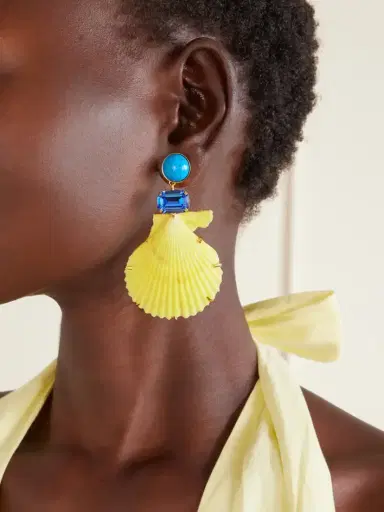 Jennifer Behr Safira Gold-tone Turquoise And Crystal-embellished Seashell Earrings | Thumbnail 2