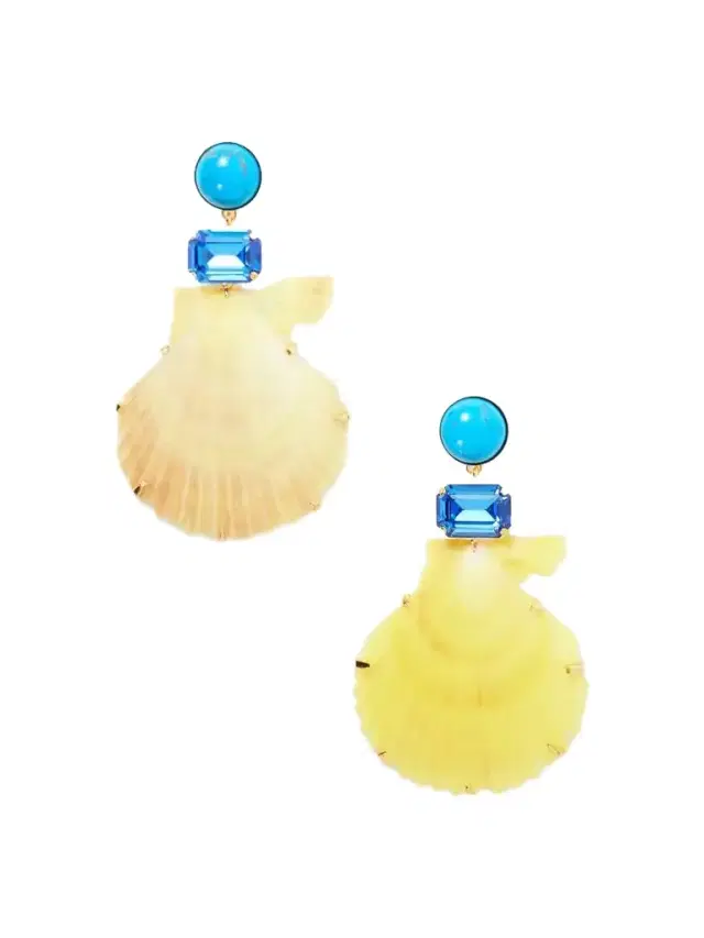 Jennifer Behr Safira Gold-tone Turquoise And Crystal-embellished Seashell Earrings
