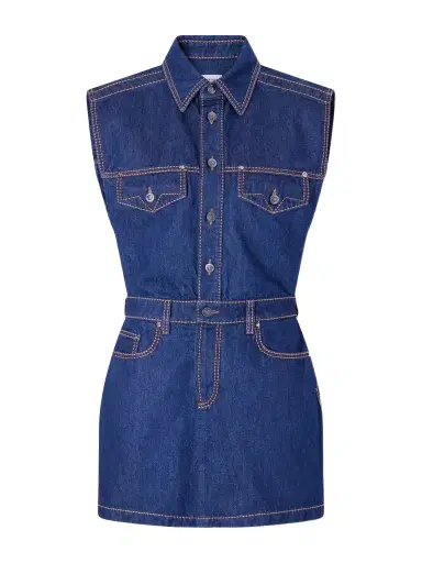Versace Paneled Denim Mini Dress | Thumbnail 1 Versace Paneled Denim Mini Dress | Thumbnail 1