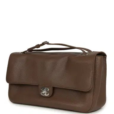 Chanel Chanel Maxi "Souplissimo" Small Flap Bag Brown Grained Calfskin Silver Hardware | Thumbnail 5