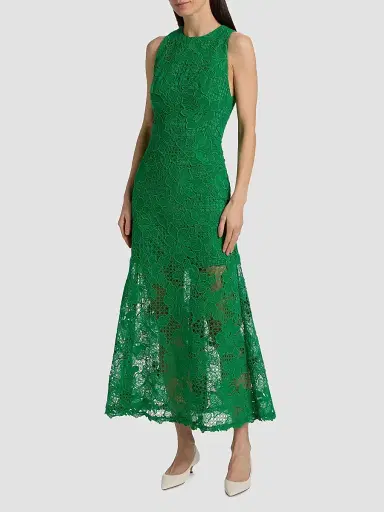 Lela Rose Women's Lattice Guipure Lace Midi-Dress - Fern - Size 16 | Thumbnail 2