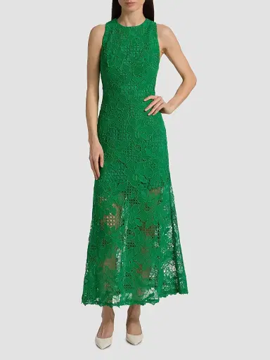 Lela Rose Women's Lattice Guipure Lace Midi-Dress - Fern - Size 16 | Thumbnail 3