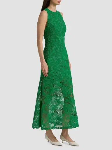 Lela Rose Women's Lattice Guipure Lace Midi-Dress - Fern - Size 16 | Thumbnail 4