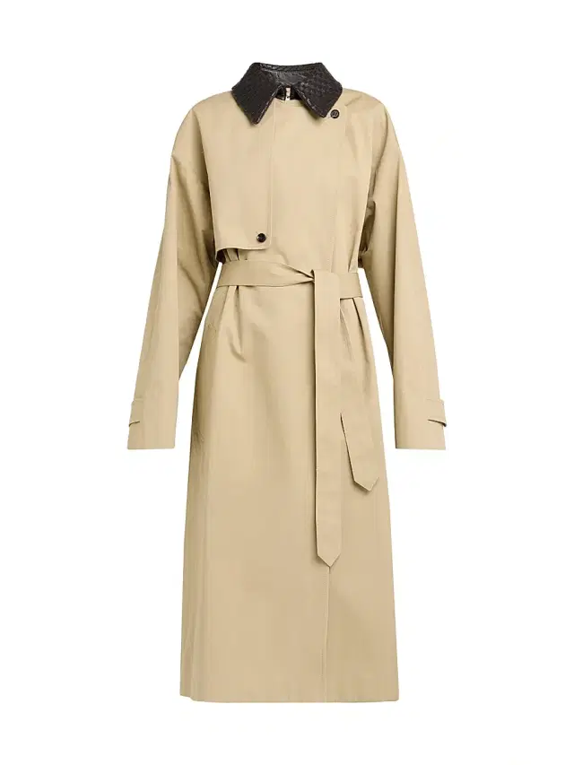 Bottega Veneta Women's Intrecciato-Collar Water-Repellent Trench Coat - Brown Multi