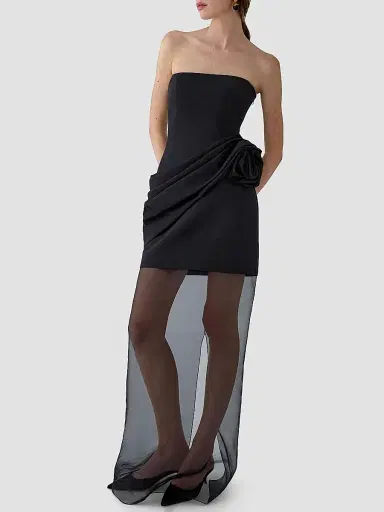 Carolina Herrera Women's Rose Silk Sheer Hem Gown - Black | Thumbnail 2