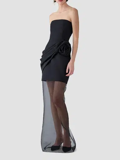 Carolina Herrera Women's Rose Silk Sheer Hem Gown - Black | Thumbnail 3