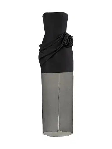Carolina Herrera Women's Rose Silk Sheer Hem Gown - Black | Thumbnail 1