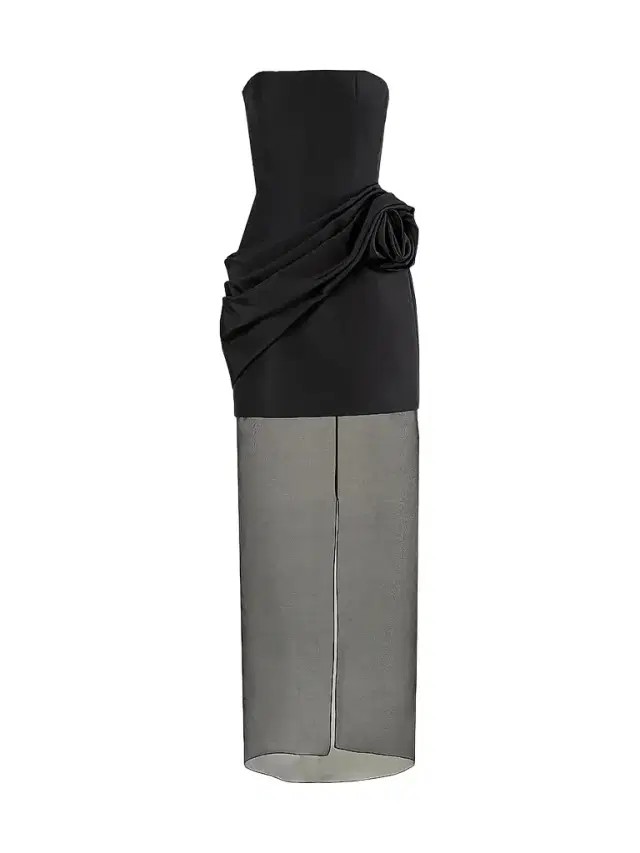 Carolina Herrera Women's Rose Silk Sheer Hem Gown - Black