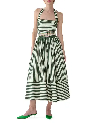 Carolina Herrera Women's Striped Halterneck Midi-Dress - Ivory Racing Green - Size 14 | Thumbnail 2 Carolina Herrera Women's Striped Halterneck Midi-Dress - Ivory Racing Green - Size 14 | Thumbnail 2