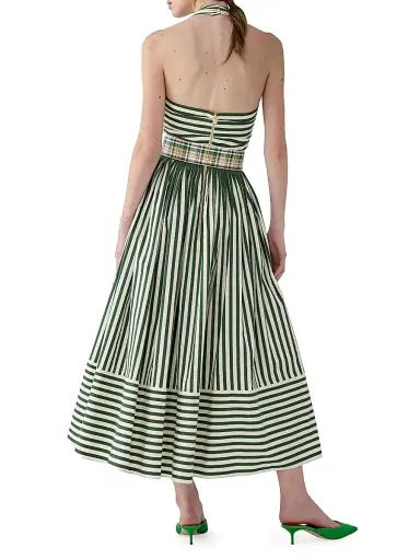 Carolina Herrera Women's Striped Halterneck Midi-Dress - Ivory Racing Green - Size 14 | Thumbnail 3 Carolina Herrera Women's Striped Halterneck Midi-Dress - Ivory Racing Green - Size 14 | Thumbnail 3