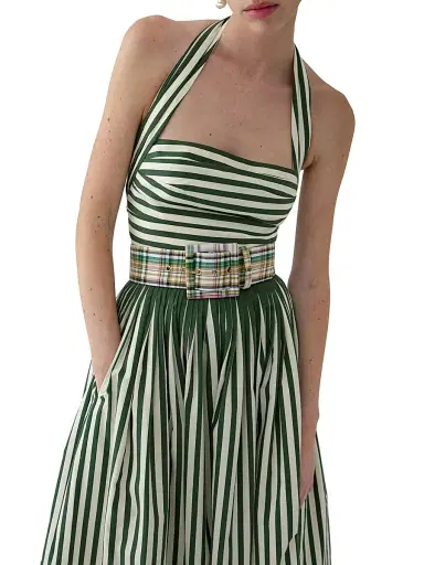 Carolina Herrera Women's Striped Halterneck Midi-Dress - Ivory Racing Green - Size 14 | Thumbnail 4 Carolina Herrera Women's Striped Halterneck Midi-Dress - Ivory Racing Green - Size 14 | Thumbnail 4