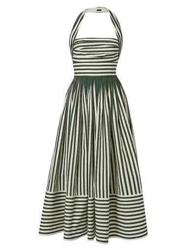 Carolina Herrera Women's Striped Halterneck Midi-Dress - Ivory Racing Green - Size 14 | Thumbnail 1 Carolina Herrera Women's Striped Halterneck Midi-Dress - Ivory Racing Green - Size 14 | Thumbnail 1
