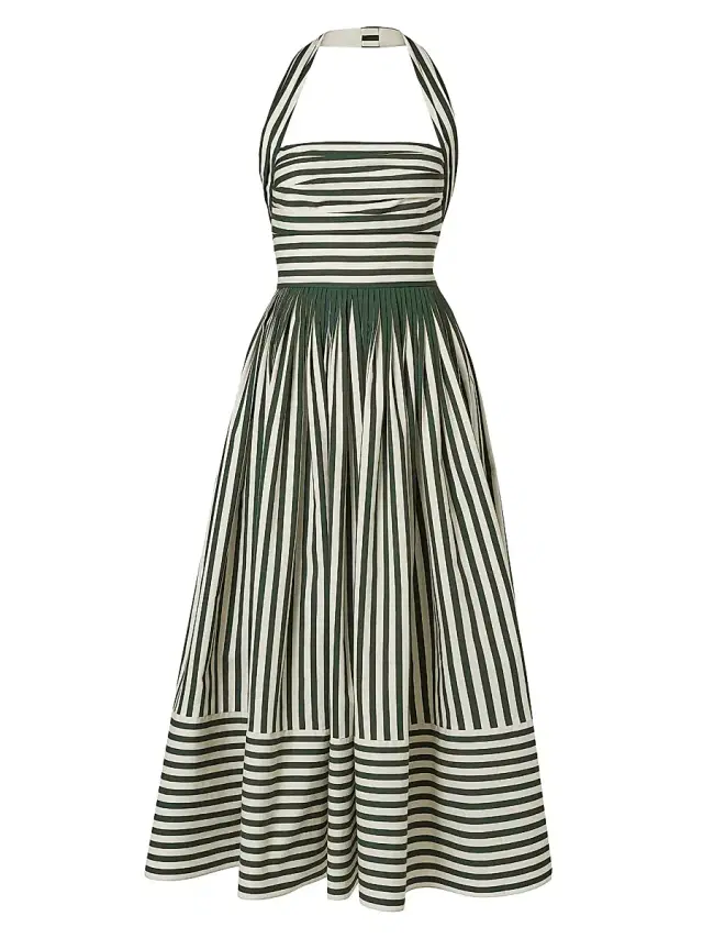 Carolina Herrera Women's Striped Halterneck Midi-Dress -  Racing Green