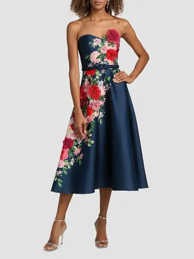 BADGLEY MISCHKA Women's Floral Embellished Strapless Cocktail Dress - Navy - Size 16 | Thumbnail 2