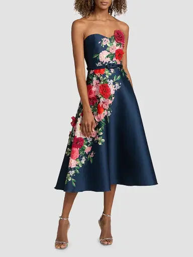 BADGLEY MISCHKA Women's Floral Embellished Strapless Cocktail Dress - Navy - Size 16 | Thumbnail 3