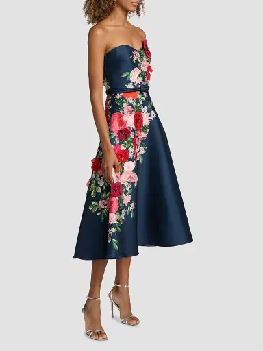 BADGLEY MISCHKA Women's Floral Embellished Strapless Cocktail Dress - Navy - Size 16 | Thumbnail 4