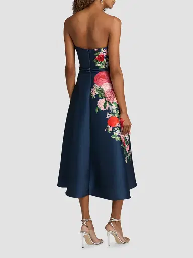 BADGLEY MISCHKA Women's Floral Embellished Strapless Cocktail Dress - Navy - Size 16 | Thumbnail 5
