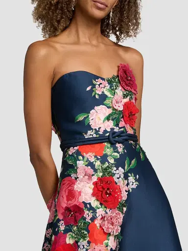 BADGLEY MISCHKA Women's Floral Embellished Strapless Cocktail Dress - Navy - Size 16 | Thumbnail 6
