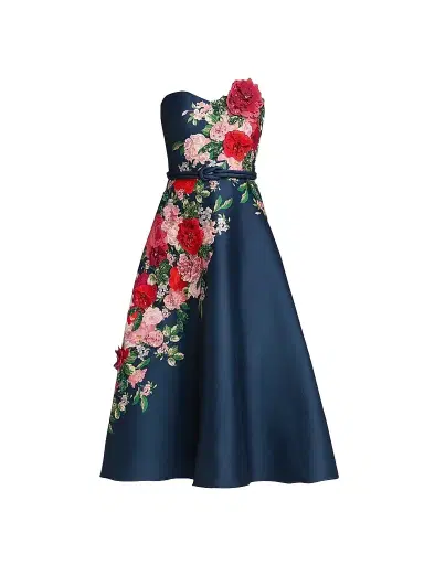 BADGLEY MISCHKA Women's Floral Embellished Strapless Cocktail Dress - Navy - Size 16 | Thumbnail 1