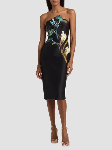 BADGLEY MISCHKA Women's Floral Placement Strapless Midi-Dress | Thumbnail 3