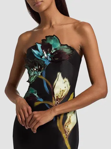 BADGLEY MISCHKA Women's Floral Placement Strapless Midi-Dress | Thumbnail 6