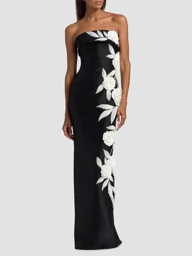 BADGLEY MISCHKA Women's Floral-Embroidered Stretch Mikado Column Gown - Black White - Size 4 | Thumbnail 3 BADGLEY MISCHKA Women's Floral-Embroidered Stretch Mikado Column Gown - Black White - Size 4 | Thumbnail 3