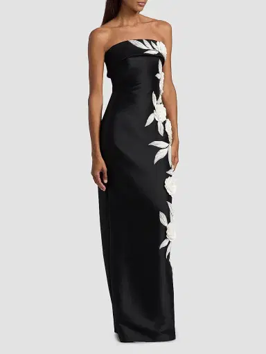BADGLEY MISCHKA Women's Floral-Embroidered Stretch Mikado Column Gown - Black White - Size 4 | Thumbnail 4 BADGLEY MISCHKA Women's Floral-Embroidered Stretch Mikado Column Gown - Black White - Size 4 | Thumbnail 4