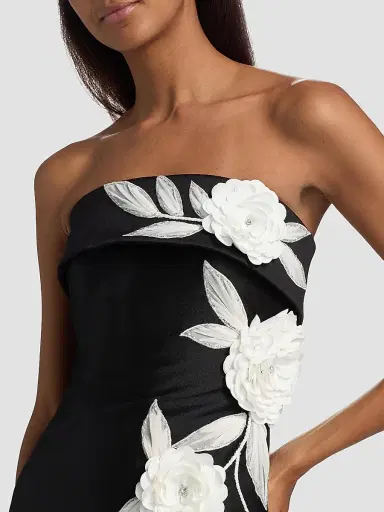 BADGLEY MISCHKA Women's Floral-Embroidered Stretch Mikado Column Gown - Black White - Size 4 | Thumbnail 6 BADGLEY MISCHKA Women's Floral-Embroidered Stretch Mikado Column Gown - Black White - Size 4 | Thumbnail 6