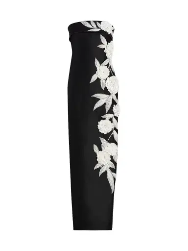 BADGLEY MISCHKA Women's Floral-Embroidered Stretch Mikado Column Gown - Black White - Size 4 | Thumbnail 1 BADGLEY MISCHKA Women's Floral-Embroidered Stretch Mikado Column Gown - Black White - Size 4 | Thumbnail 1