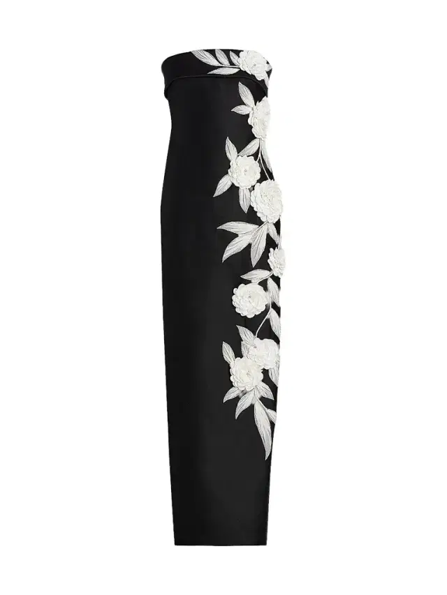 Badgley Mischka Women's Floral-Embroidered Stretch Mikado Column Gown - Black White