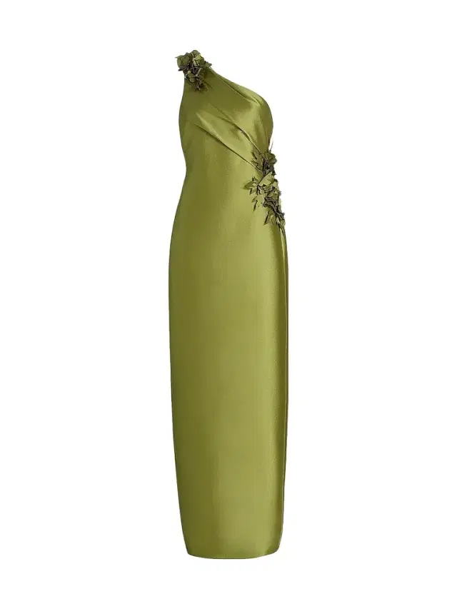 Badgley Mischka Women's Floral Appliqué One-Shoulder Gown - Chartreuse
