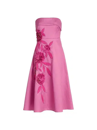 BADGLEY MISCHKA Women's Floral Appliqué Strapless Midi-Dress - Rose - Size 14 | Thumbnail 1 BADGLEY MISCHKA Women's Floral Appliqué Strapless Midi-Dress - Rose - Size 14 | Thumbnail 1
