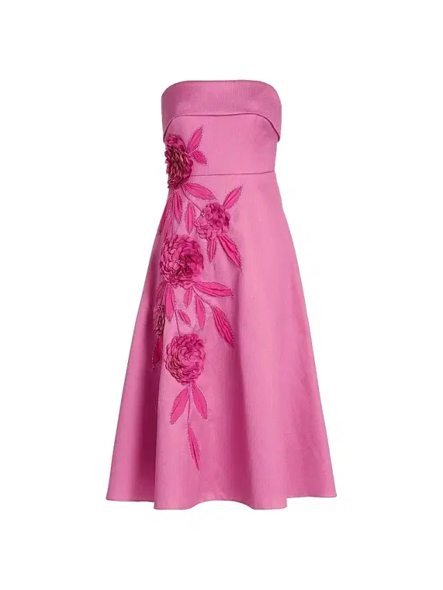 Badgley Mischka Women's Floral Appliqué Strapless Midi-Dress - Rose