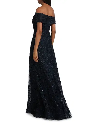 Teri Jon by Rickie Freeman Women's Sequined 3D Lace Off-the-Shoulder Gown | Thumbnail 5 Teri Jon by Rickie Freeman Women's Sequined 3D Lace Off-the-Shoulder Gown | Thumbnail 5
