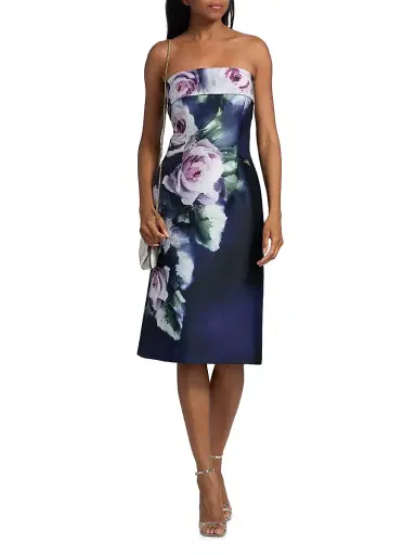 Teri Jon by Rickie Freeman Women's Mikado Floral Strapless Midi-Dress | Thumbnail 3 Teri Jon by Rickie Freeman Women's Mikado Floral Strapless Midi-Dress | Thumbnail 3