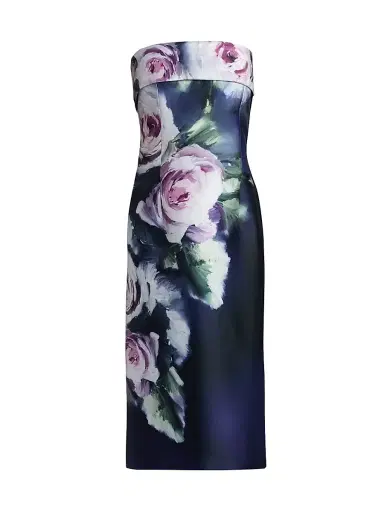 Teri Jon by Rickie Freeman Women's Mikado Floral Strapless Midi-Dress | Thumbnail 1 Teri Jon by Rickie Freeman Women's Mikado Floral Strapless Midi-Dress | Thumbnail 1
