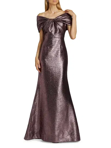 Teri Jon by Rickie Freeman Women's Off-The-Shoulder Metallic Gown | Thumbnail 3 Teri Jon by Rickie Freeman Women's Off-The-Shoulder Metallic Gown | Thumbnail 3