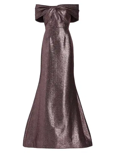 Teri Jon by Rickie Freeman Women's Off-The-Shoulder Metallic Gown | Thumbnail 1 Teri Jon by Rickie Freeman Women's Off-The-Shoulder Metallic Gown | Thumbnail 1