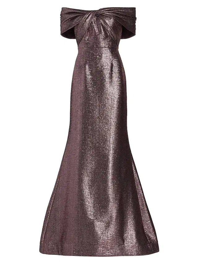 Teri Jon by Rickie Freeman Women's Off-The-Shoulder Metallic Gown - Amethyst