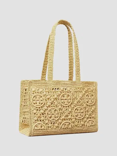 Tory Burch Women's Small T Monogram Crocheted Tote Bag - Natural | Thumbnail 3