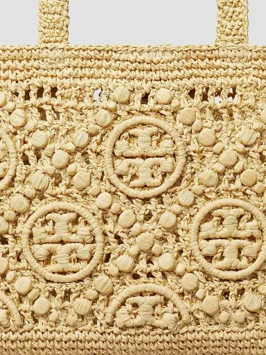 Tory Burch Women's Small T Monogram Crocheted Tote Bag - Natural | Thumbnail 4