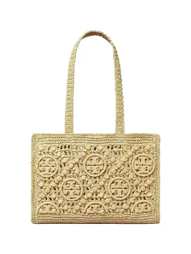 Tory Burch Women's Small T Monogram Crocheted Tote Bag - Natural | Thumbnail 1