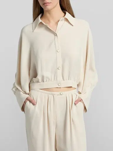 Ramy Brook Women's Lilliana Point Collar Top - Bone - Size Large | Thumbnail 3