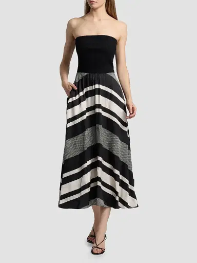 Ramy Brook Women's Oakley Striped A-Line Midi Dress - Black Stripe Combo - Size XL | Thumbnail 2