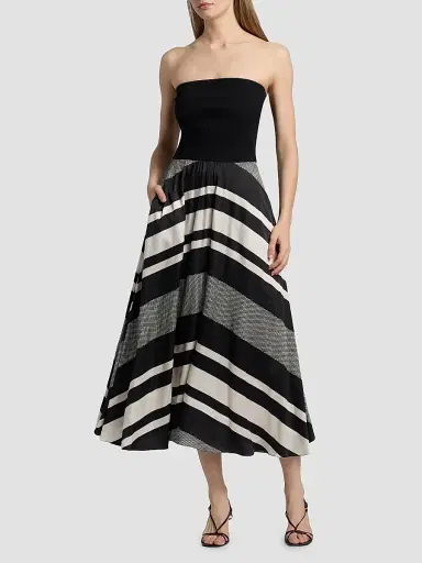 Ramy Brook Women's Oakley Striped A-Line Midi Dress - Black Stripe Combo - Size XL | Thumbnail 3