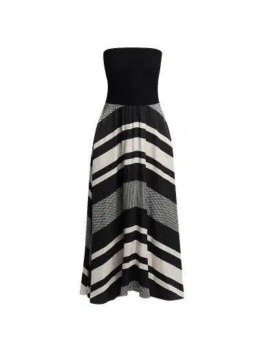 Ramy Brook Women's Oakley Striped A-Line Midi Dress - Black Stripe Combo - Size XL | Thumbnail 1